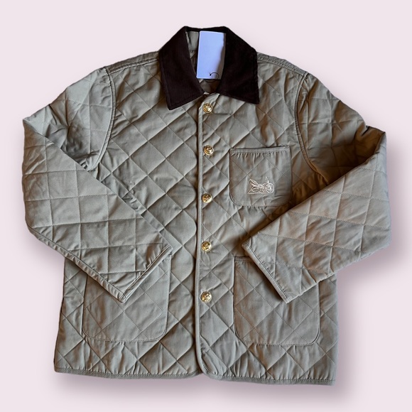 Designer inspired quilted HUNTING JACKET IN COTTON FABRIC DARK BEIGE - Picture 2 of 15